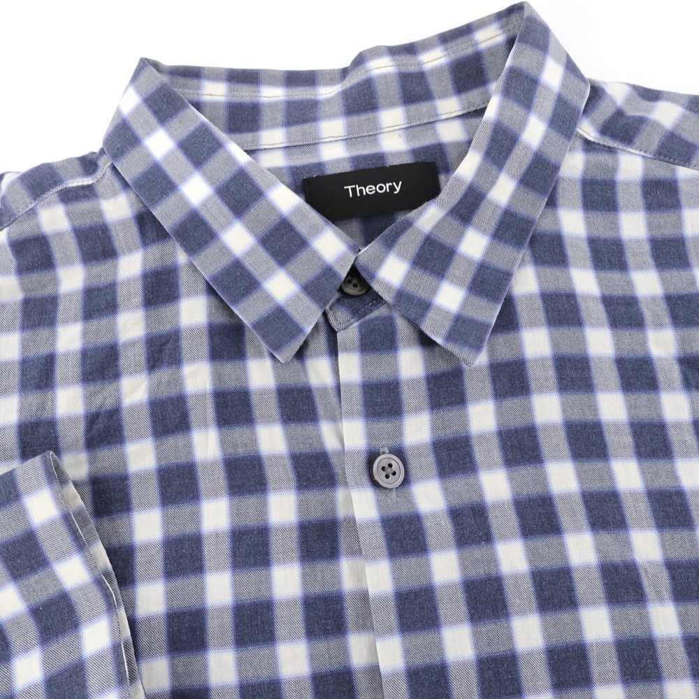 Theory Irving Check Button Down Shirt Blue Mens Medium Long Sleeve